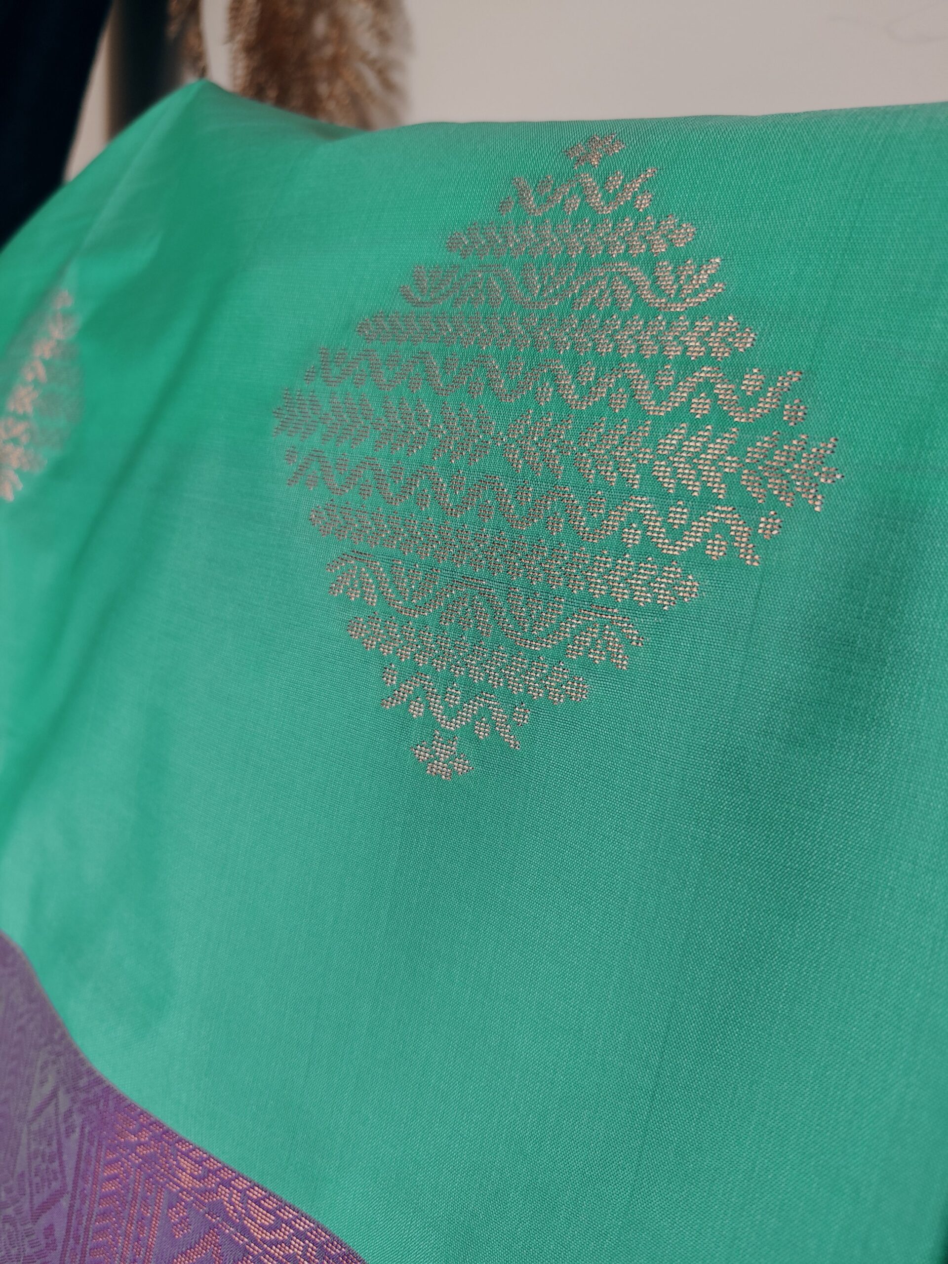 Turquoise & Purple Zari Soft Silk Saree — A Stunning Contrast of Tradition and Elegance - Image 5