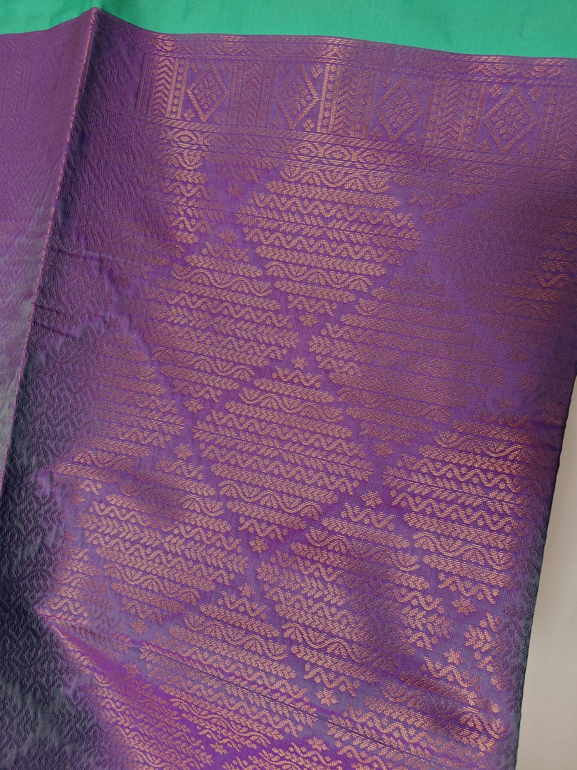 Turquoise & Purple Zari Soft Silk Saree — A Stunning Contrast of Tradition and Elegance - Image 6