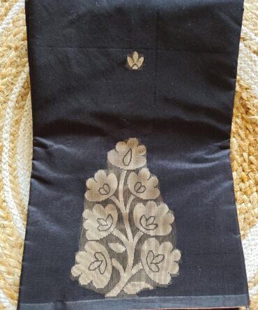 Black Floral Butta Cotton Saree — Elegant Thread Woven Traditional Saree