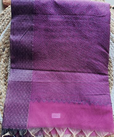 Rani Pink Saree with Plum Purple Woven Border and Geometric Butta Motifs.