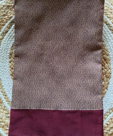 Rose Gold & Wine Thread Woven Cotton Saree with Geometric Patterned Pallu