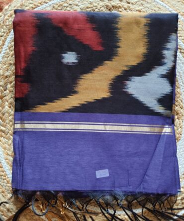 Royal Purple Ikat Pattern Powerloom Saree with Gold Zari Border