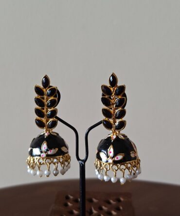 Midnight Black Meenakari Pearl Jhumka Earrings — Elegant Festive Jewelry