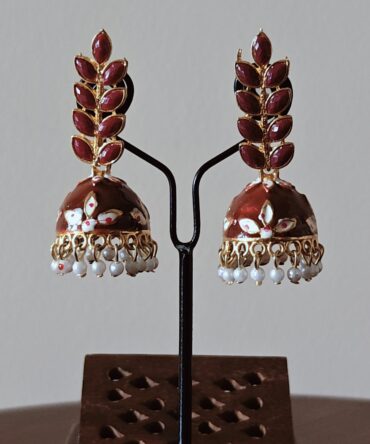 Maroon Meenakari Pearl Jhumka Earrings — Elegant Festive Jewelry