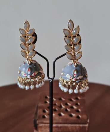 Soft Grey Meenakari Pearl Jhumka Earrings — Elegant Festive Jewelry