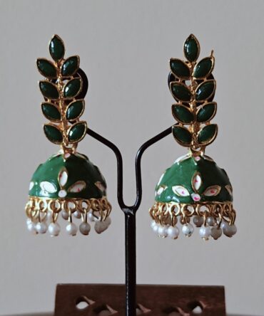 Green Meenakari Pearl Jhumka Earrings — Elegant Festive Jewelry