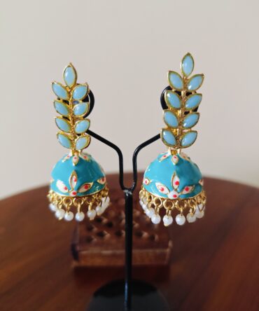 Turquoise Blue Meenakari Pearl Jhumka Earrings — Elegant Traditional Jewelry